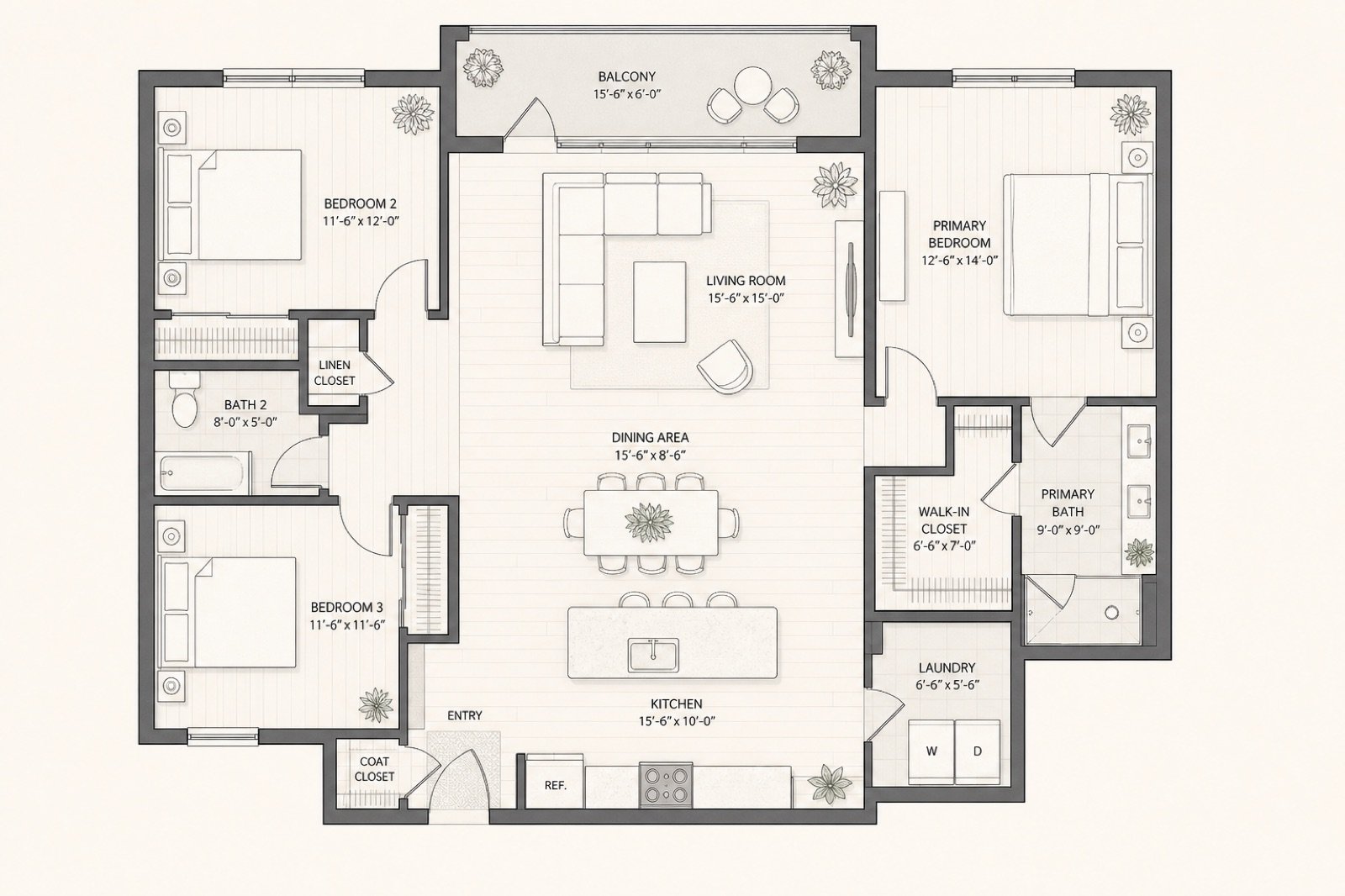 Apartment floor plan drawing for space planning