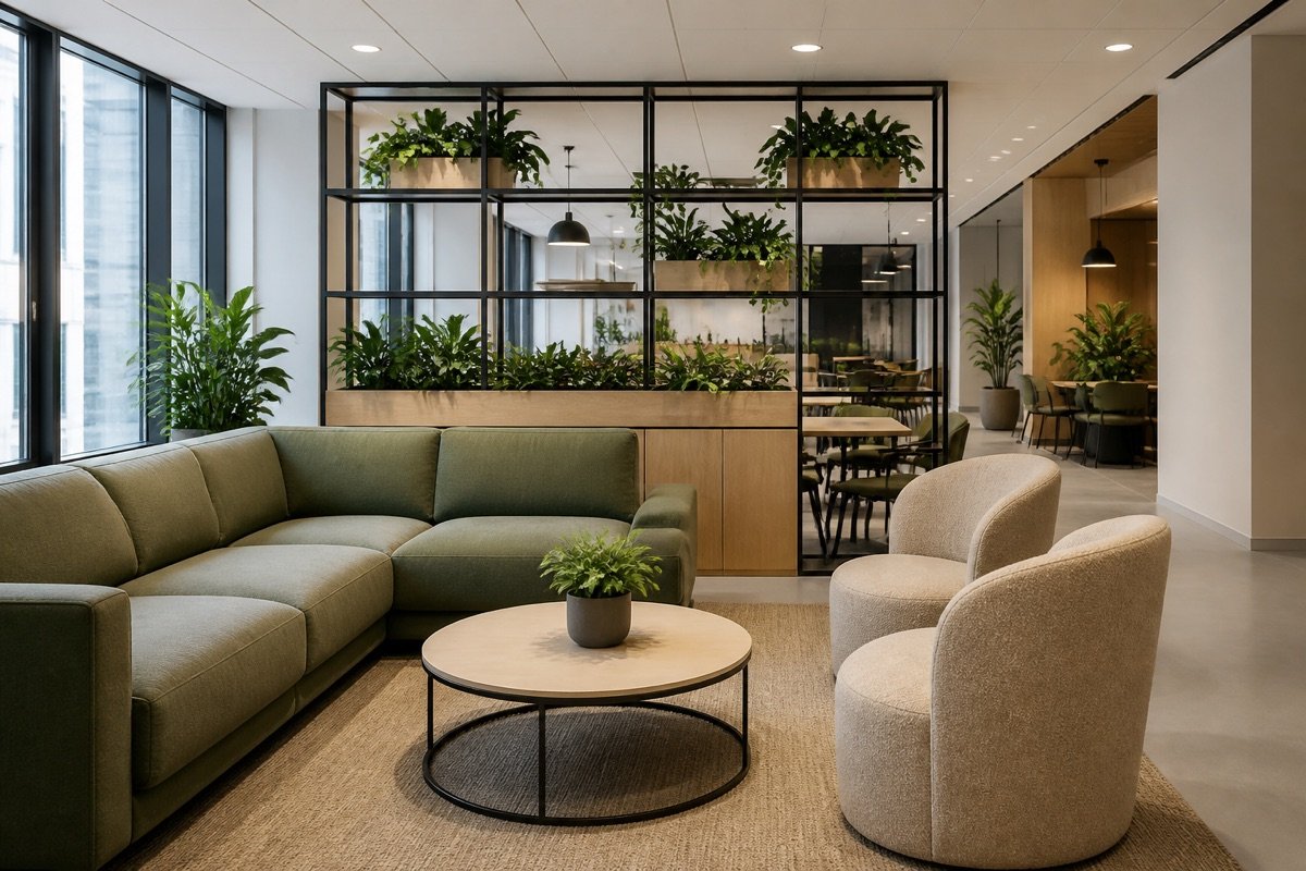 Finished commercial lounge breakout area