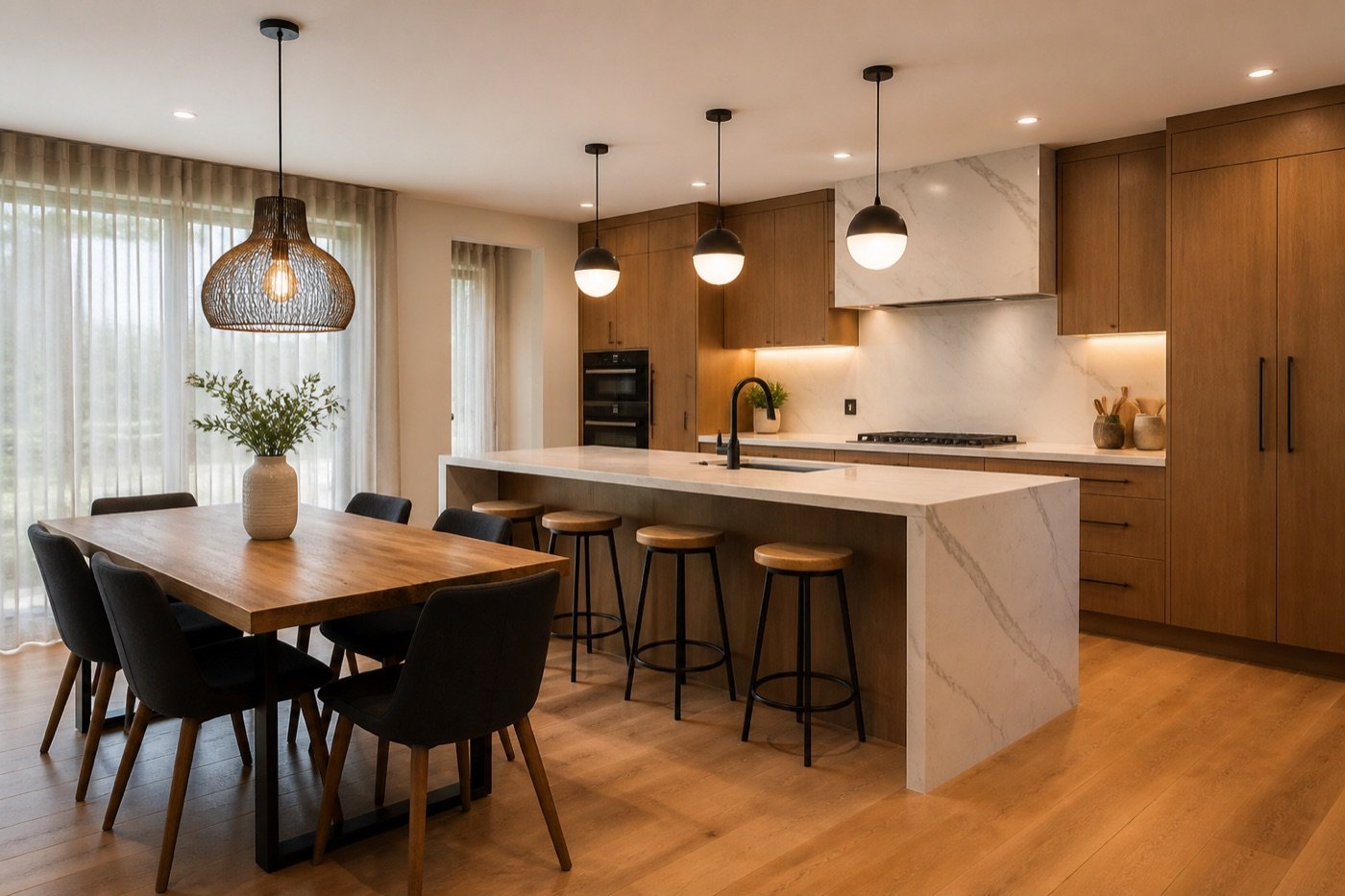 Finished residential kitchen and dining